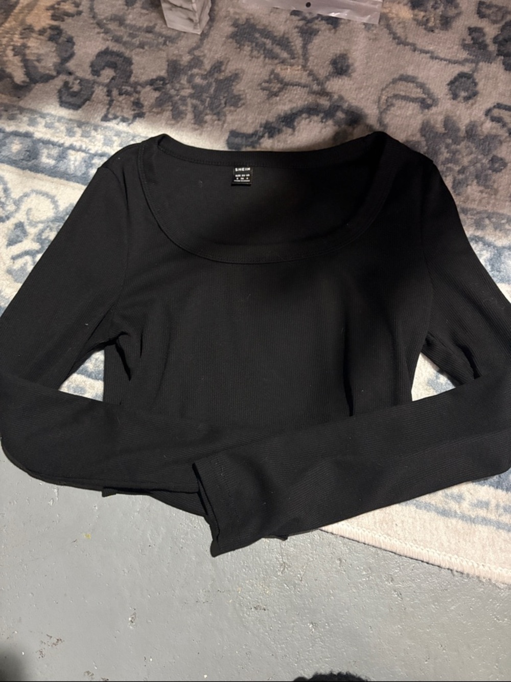 SHEIN Black Ribbed Scoop Neck Long Sleeve Top